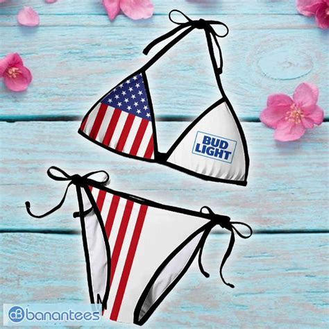 Bud Light USA Flag Fourth Of July String Bikini Set Beach Beer For Women Fans Banantees