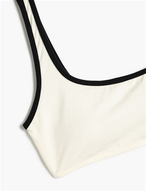 Ekru Kadın Renk Kontrastlı Çizgili U Yaka Bikini Üstü 5SAK10082MM Koton