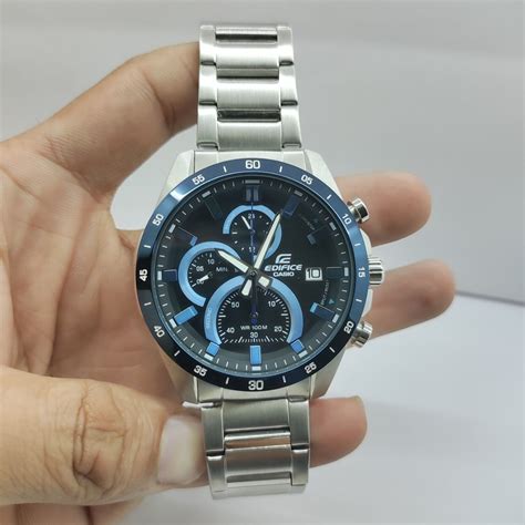 Casio Edifice Chronograph Black Blue Dial Steel Quartz Men S Watch