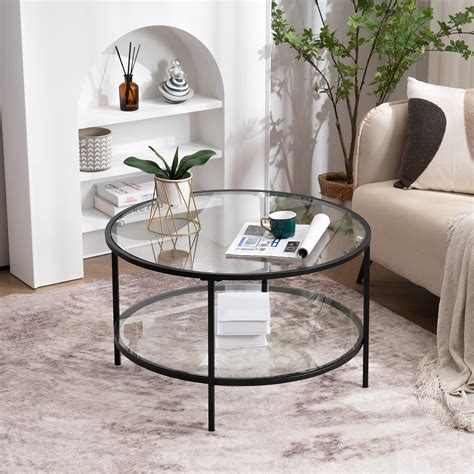 Vingli Glass Coffee Table30 Round Coffee Table Black Coffee Tables For Living Room