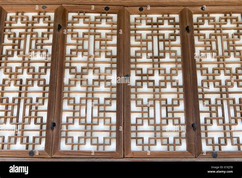 Background Pattern Of A Traditional Wooden Paper Door In Korea Stock