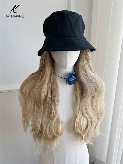 Hat Wigs Cap With Hair Hat Wig Black Wavey Wig Synthetic Hair Women
