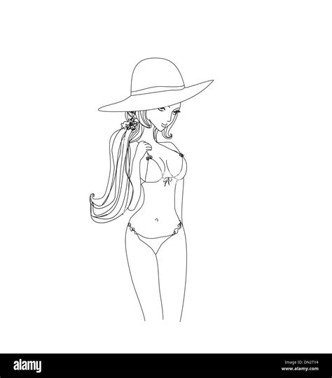 Hand Drawn Portrait Of A Beautiful Woman In Bikini Stock Vector Image