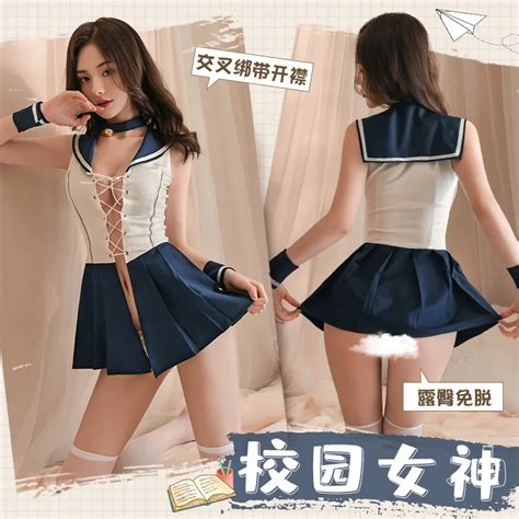 Sweet College Style Student Roleplay Costume Women Porno Skirt Bandage Uniform Sexy Lingerie Set