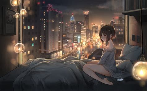 Anime Girl City Lights Macbook Pro Retina Y Anime City Aesthetic Fondo