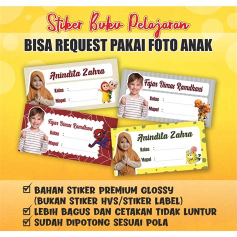 Jual Bisa Custom Pakai Foto Stiker Nama Buku Sekolah Stiker Buku Label