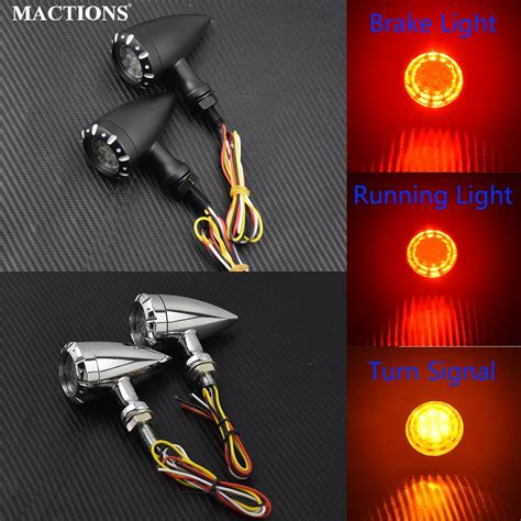 Motocicleta Preto Chrome Retro Bala Led Turn Signal Luz De Freio L