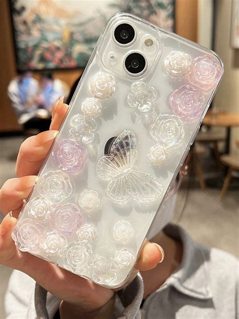 Emmiol Free Shipping 2023 Clear Drip Floral Butterfly Phone Case White