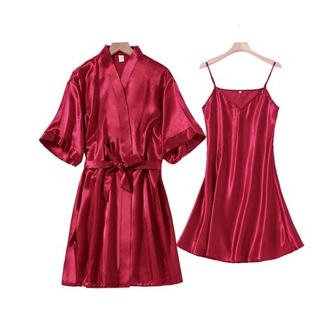 HaoXianJian PC Pajamas For Women Satin Sleevesless Sleepwear Silk Nightgown And Robe Lingerie