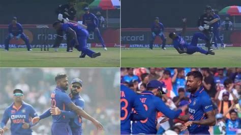 IND Vs NZ Live Hardik Pandya Completes A One Handed Stunner On His Own