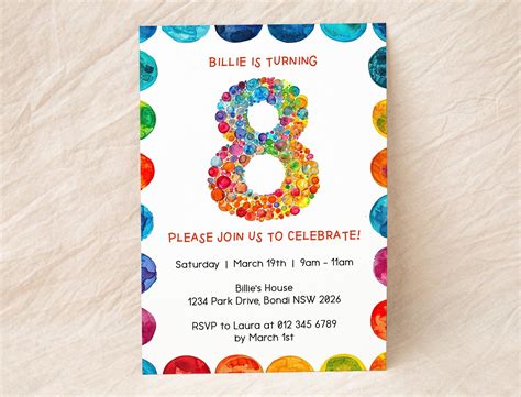 Eighth Birthday Invitation Instant Digital Download Editable Number ...