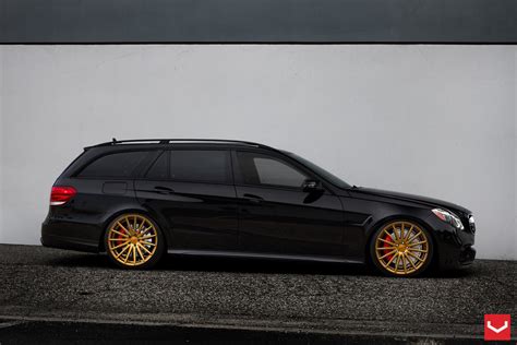 Slammed Mercedes E Class Station Wagon On Gold Vossen Rims