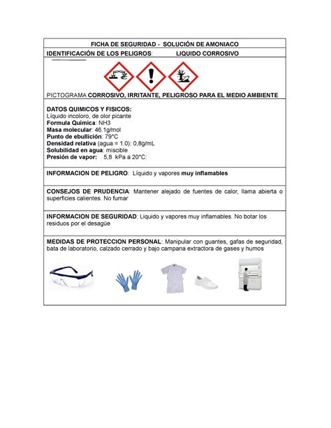 Modelo Ficha De Seguridad Ficha De Seguridad Soluci N De Amoniaco