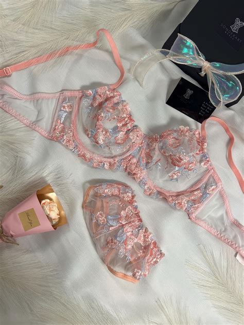 Elegant Lace Lingerie Set Exquisite Embroidered Bra And Panties For Romance Etsy