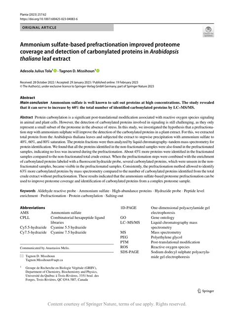 Ammonium Sulfate‑based Prefractionation Improved Proteome Coverage And