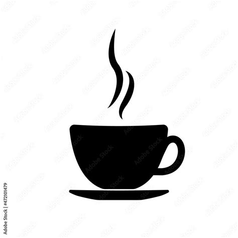Coffee cup. Icon of mug of hot coffee or tea with steam. Black