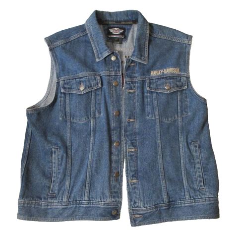 Harley Davidson Men S Sleeveless Denim Biker Jacket 2XL Patches XXL EBay