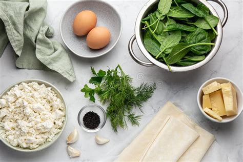 Ingredients for Feta Cheese and Spinach Filo Pastry Pie Stock Photo ...