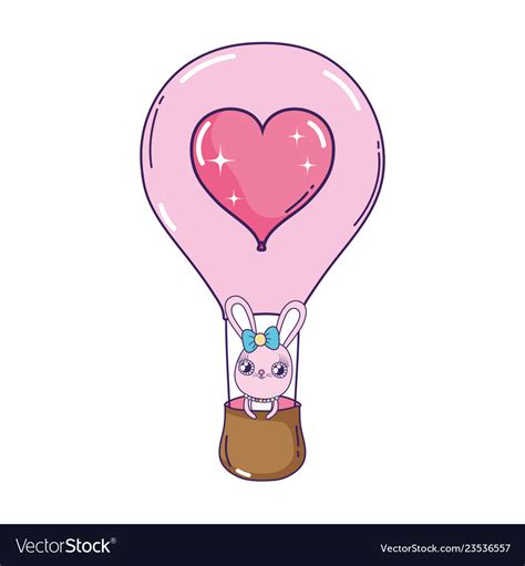 Cute Rabbit Girl Flying In Balloon Air Hot Vector Image