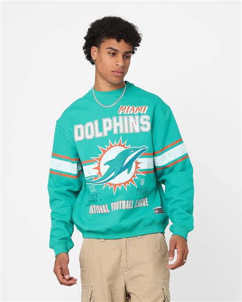 Majestic Athletic Miami Dolphins Stripe Crest Crewneck Faded Teal ...