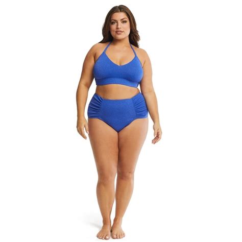 Time And Tru Swim Nwt Time And Tru Womens Metallic Blue Halter Top Ruched Side Bikini Poshmark
