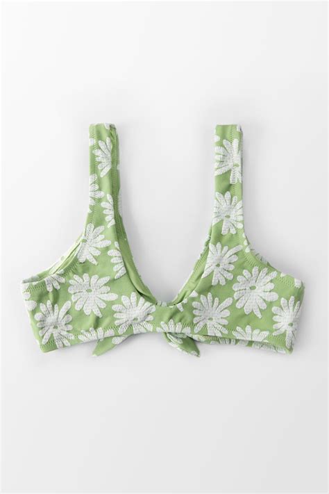 Light Green Floral Knotted Tank Bikini Top