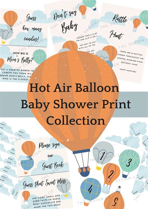 Hot Air Balloon Shower Print Collection Baby Shower Games Guest Book Sign Card Nursery