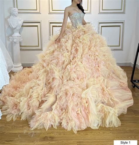 Fairy Nude Pale Pink Princess Tiered Layered Skirt Off The Shoulder Ball Gown Wedding Dress