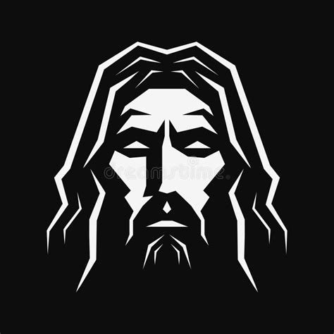 Jesus Christ Face Logo Black And White Icon Stock Vector