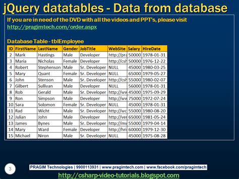 Sql Server Net And C Video Tutorial JQuery Datatables Get Data From