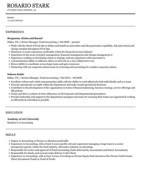 Manager Fund Accounting Resume Samples Velvet Jobs