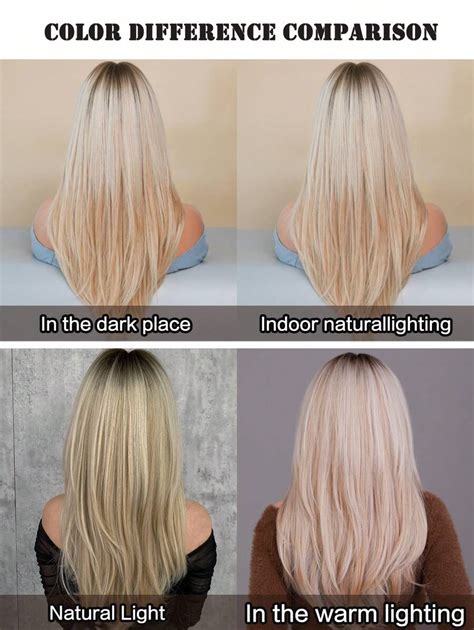 JHH WIGS Long Straight Blonde Wigs With Curtain Bangs For Women Middle Part Layered Wig Dark