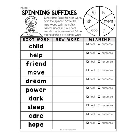 Spinning Suffixes Lucky Little Learners