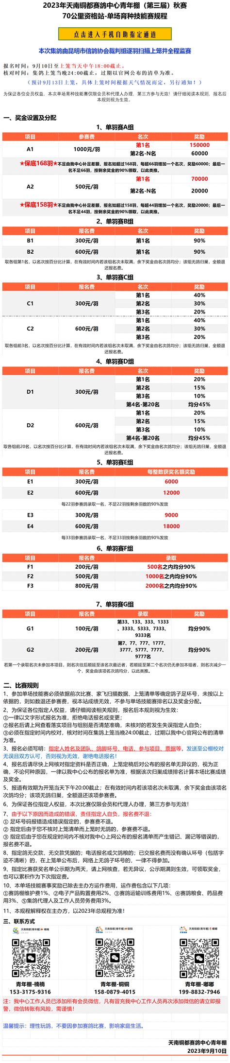 2023年天南铜都（青年棚）70公里单场技能赛规程 天南铜都赛鸽中心青年棚 中信网各地公棚