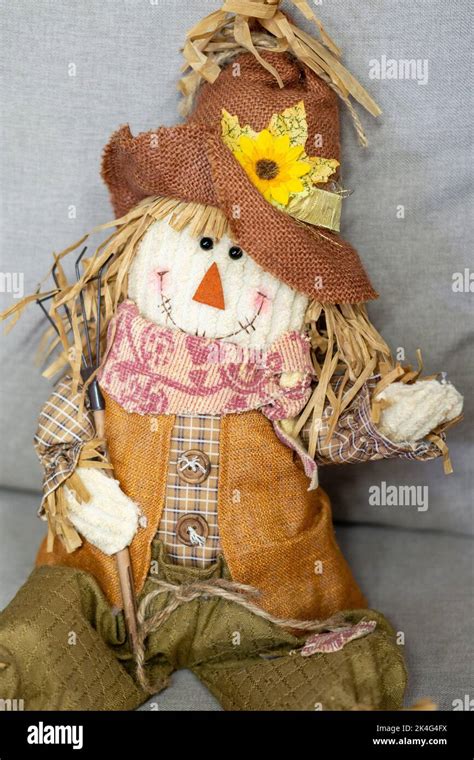 Halloween Scarecrow Doll Stuffed With Straw Stock Photo Alamy