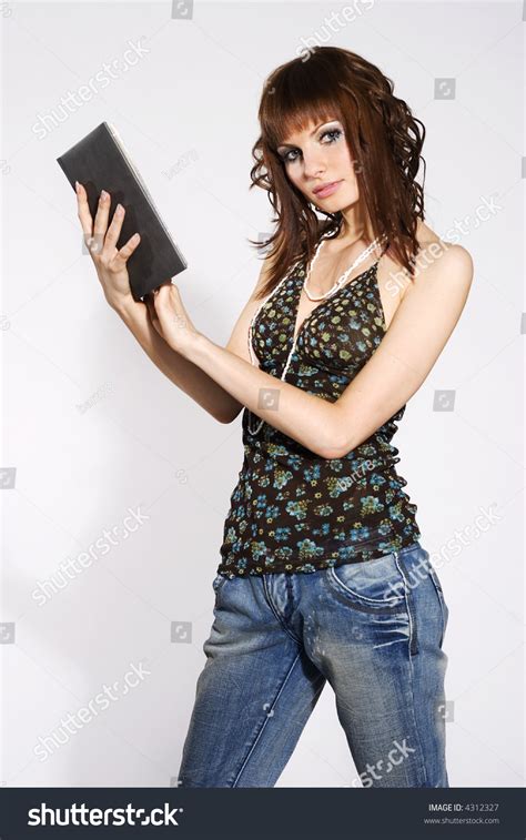Beautiful Brunette Woman Reading Book On Stock Photo Shutterstock