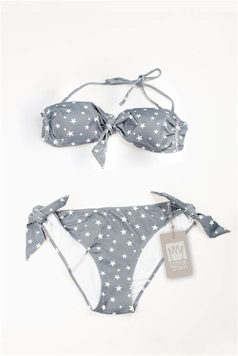 Bikini Bandeau Gris Estrella Blanca CottonCrown