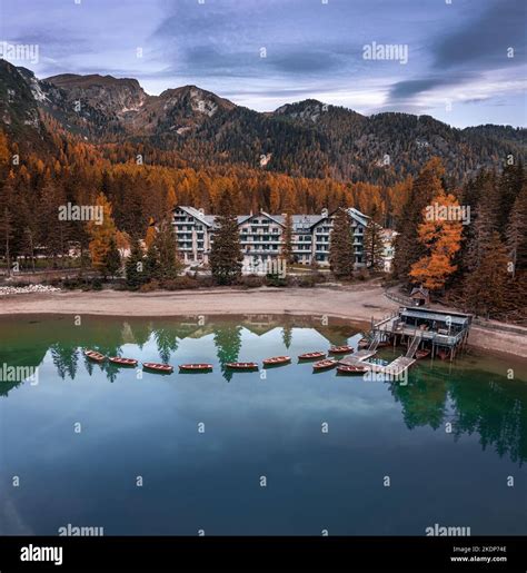 Lake Braies, Italy - Beautiful autumn scene at Lake Braies (Lago di ...