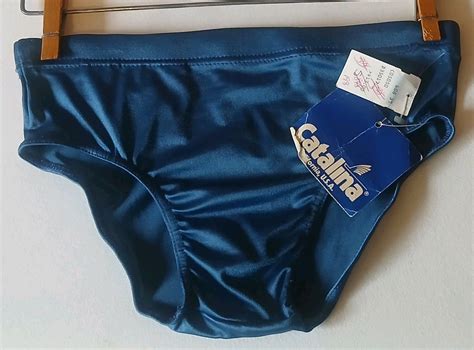 Vintage S Catalina Mens Blue Bikini Swim Brief Sz S Gem