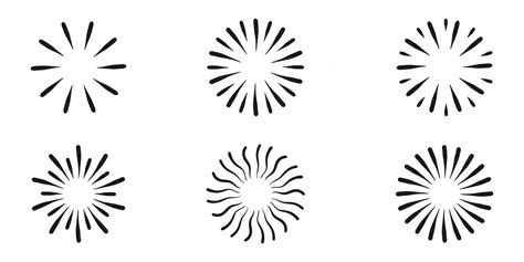 Sun rays icon in black lines. Vector illustration of hand drawn sketch of glowing circle ...