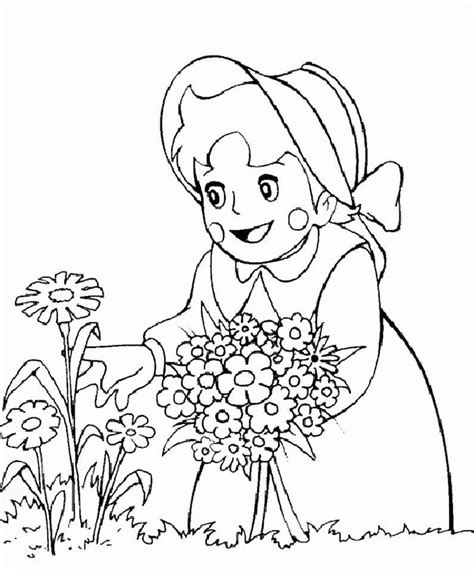 Coloriage heidi avec des fleurs Dessin gratuit à imprimer