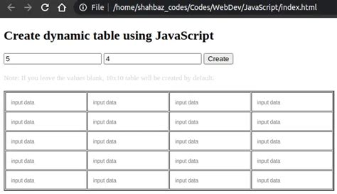 Create Dynamic Table Using Javascript Codedec