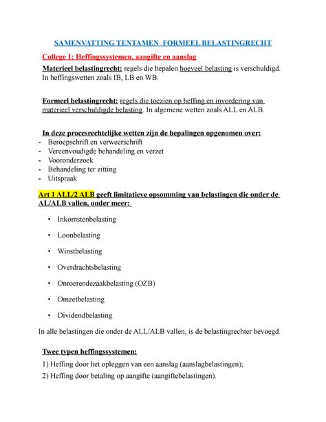 Samenvatting Tentamen Formeel Belastingrecht Samenvatting Tentamen