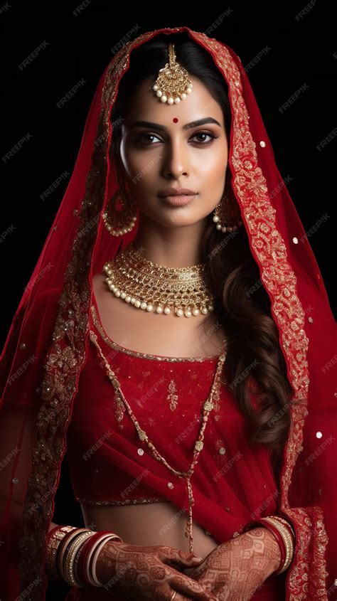 Premium Photo An Indian Woman Posing For Her Wedding Wearing A Red