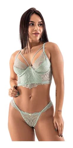Conjunto Lingerie Cropped Renda Sexy Sensual Fio Duplo MercadoLivre