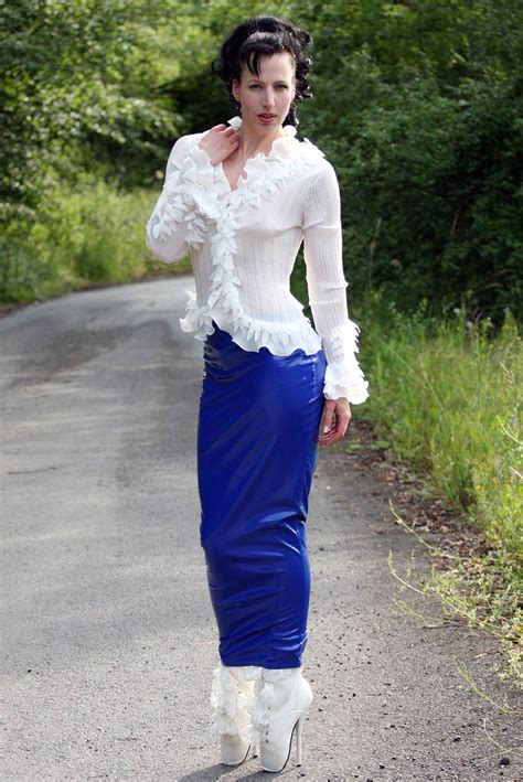 Pantera Outdoor In Blue Pvc Hobble Skirt And White Ballet Boots