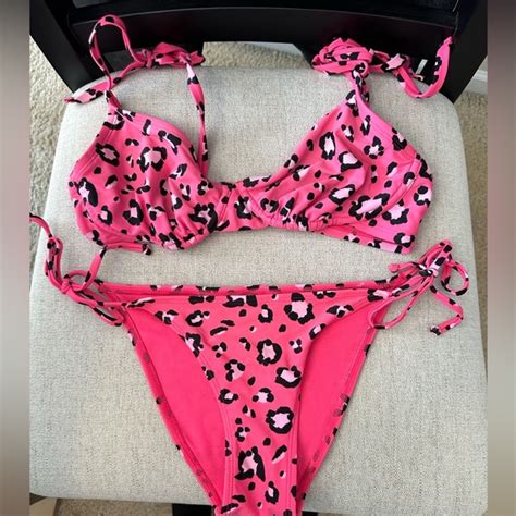 Swim Hot Pink Leopard Print Bikini Size Small Bottoms Top Is Size D