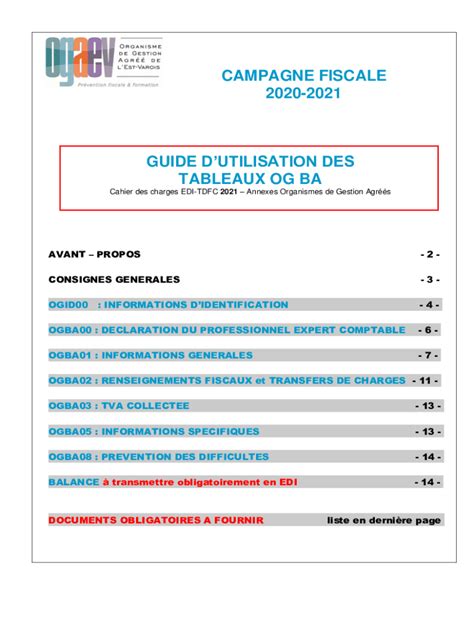 Fillable Online Guide National Dutilisation Des Tableaux Og Bic Fax