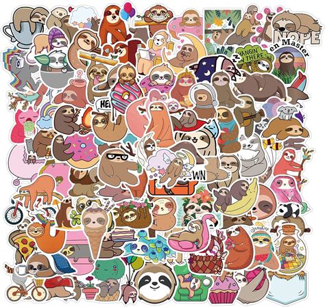 Sloth Stickers Pack 100 Animals Cute Vinyl Waterproof