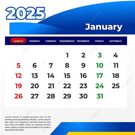 January 2025 calendar vector template download on pngtree